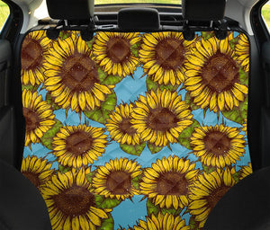 Blue Vintage Sunflower Pattern Print Pet Car Back Seat Cover