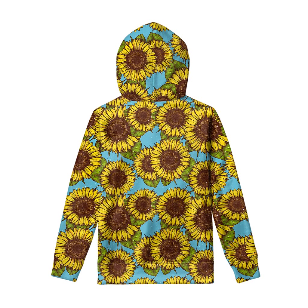 Blue Vintage Sunflower Pattern Print Pullover Hoodie