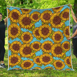 Blue Vintage Sunflower Pattern Print Quilt