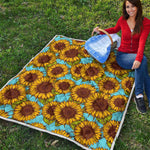 Blue Vintage Sunflower Pattern Print Quilt