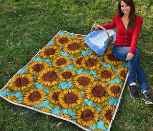 Blue Vintage Sunflower Pattern Print Quilt