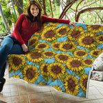 Blue Vintage Sunflower Pattern Print Quilt