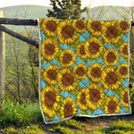 Blue Vintage Sunflower Pattern Print Quilt