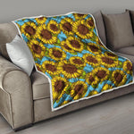 Blue Vintage Sunflower Pattern Print Quilt