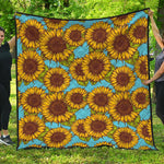 Blue Vintage Sunflower Pattern Print Quilt