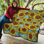 Blue Vintage Sunflower Pattern Print Quilt