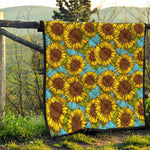 Blue Vintage Sunflower Pattern Print Quilt