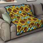 Blue Vintage Sunflower Pattern Print Quilt