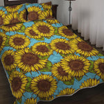 Blue Vintage Sunflower Pattern Print Quilt Bed Set