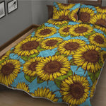 Blue Vintage Sunflower Pattern Print Quilt Bed Set