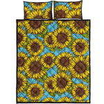 Blue Vintage Sunflower Pattern Print Quilt Bed Set