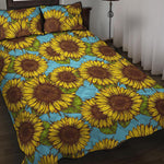 Blue Vintage Sunflower Pattern Print Quilt Bed Set