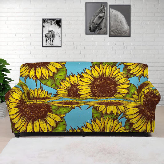 Blue Vintage Sunflower Pattern Print Sofa Cover