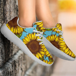 Blue Vintage Sunflower Pattern Print Sport Shoes GearFrost