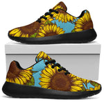 Blue Vintage Sunflower Pattern Print Sport Shoes GearFrost