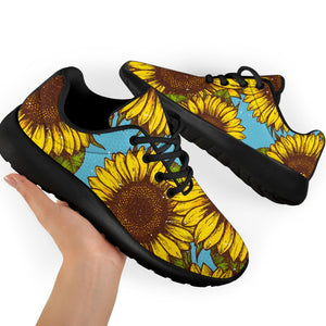 Blue Vintage Sunflower Pattern Print Sport Shoes GearFrost