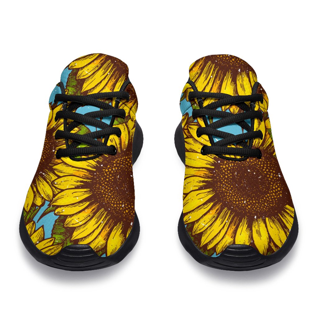 Blue Vintage Sunflower Pattern Print Sport Shoes GearFrost