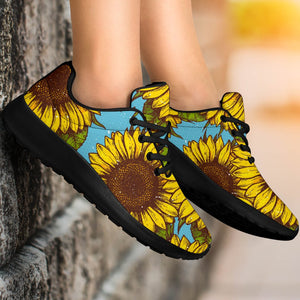 Blue Vintage Sunflower Pattern Print Sport Shoes GearFrost