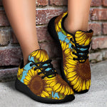 Blue Vintage Sunflower Pattern Print Sport Shoes GearFrost