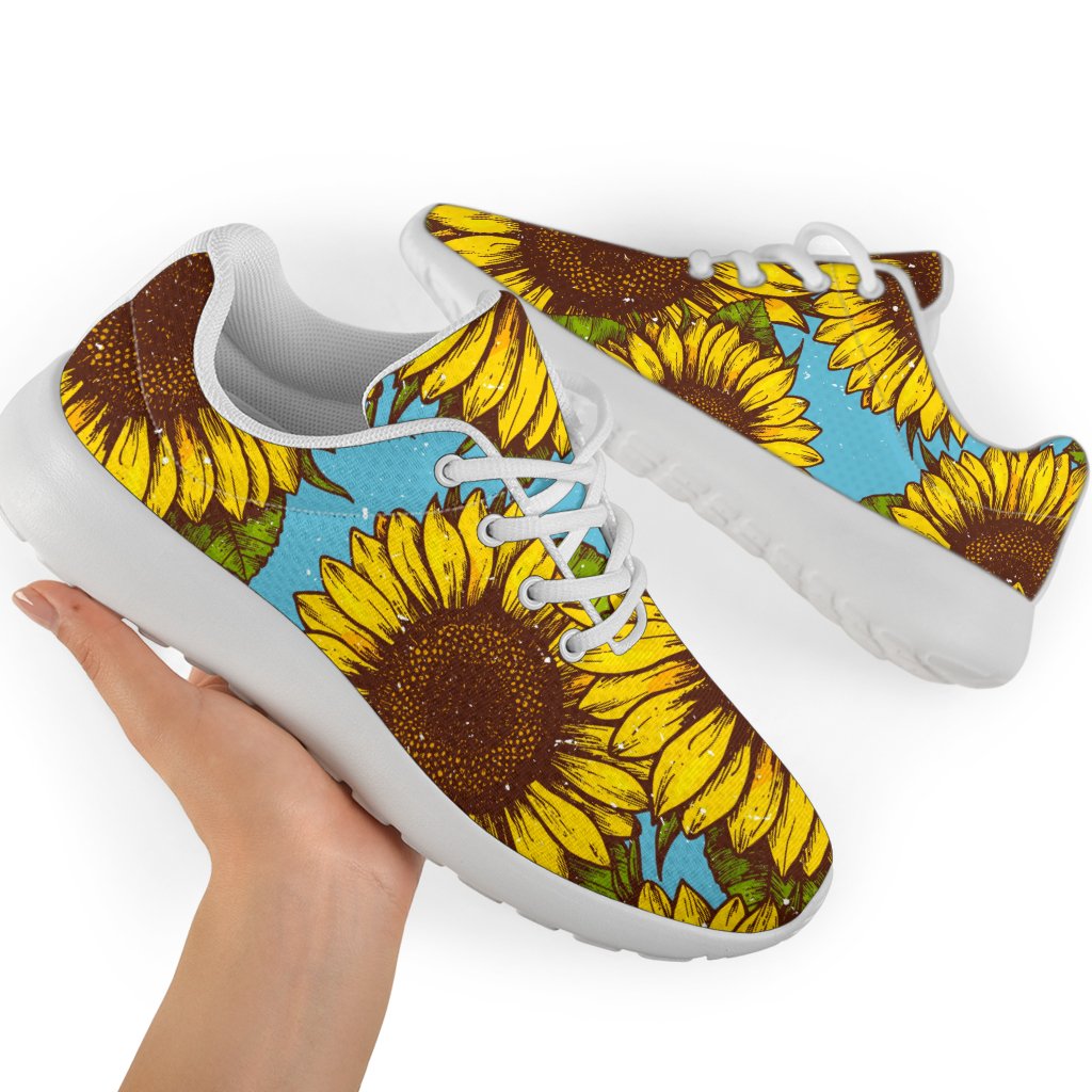 Blue Vintage Sunflower Pattern Print Sport Shoes GearFrost