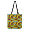 Blue Vintage Sunflower Pattern Print Tote Bag
