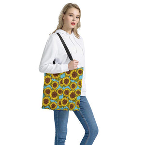 Blue Vintage Sunflower Pattern Print Tote Bag