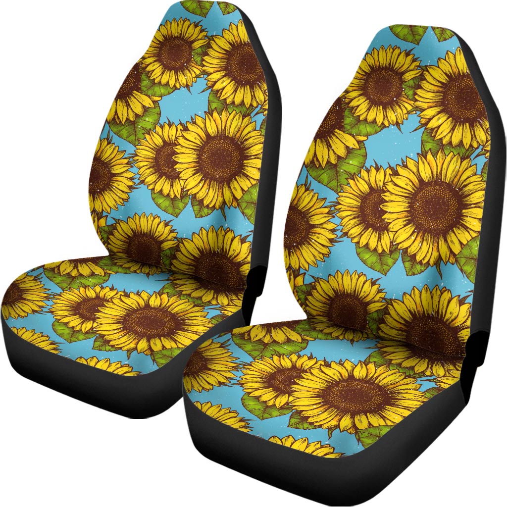 Blue Vintage Sunflower Pattern Print Universal Fit Car Seat Covers