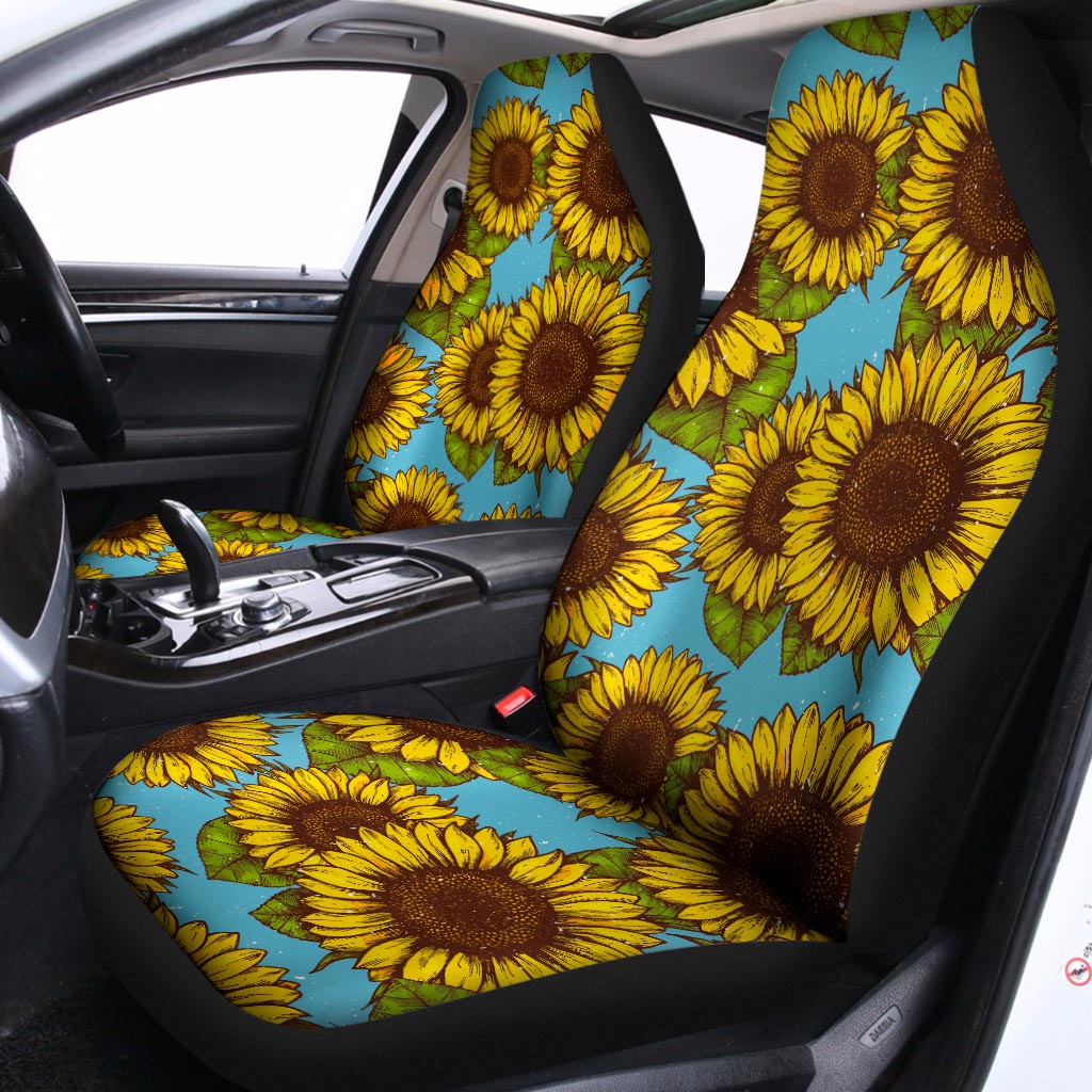 Blue Vintage Sunflower Pattern Print Universal Fit Car Seat Covers