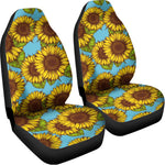 Blue Vintage Sunflower Pattern Print Universal Fit Car Seat Covers