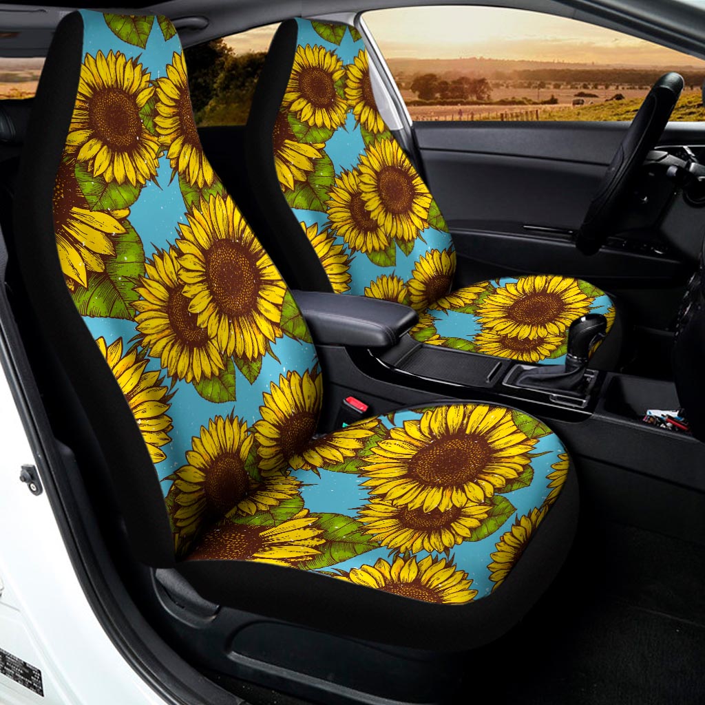 Blue Vintage Sunflower Pattern Print Universal Fit Car Seat Covers