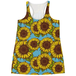 Blue Vintage Sunflower Pattern Print Women's Racerback Tank Top