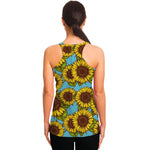 Blue Vintage Sunflower Pattern Print Women's Racerback Tank Top