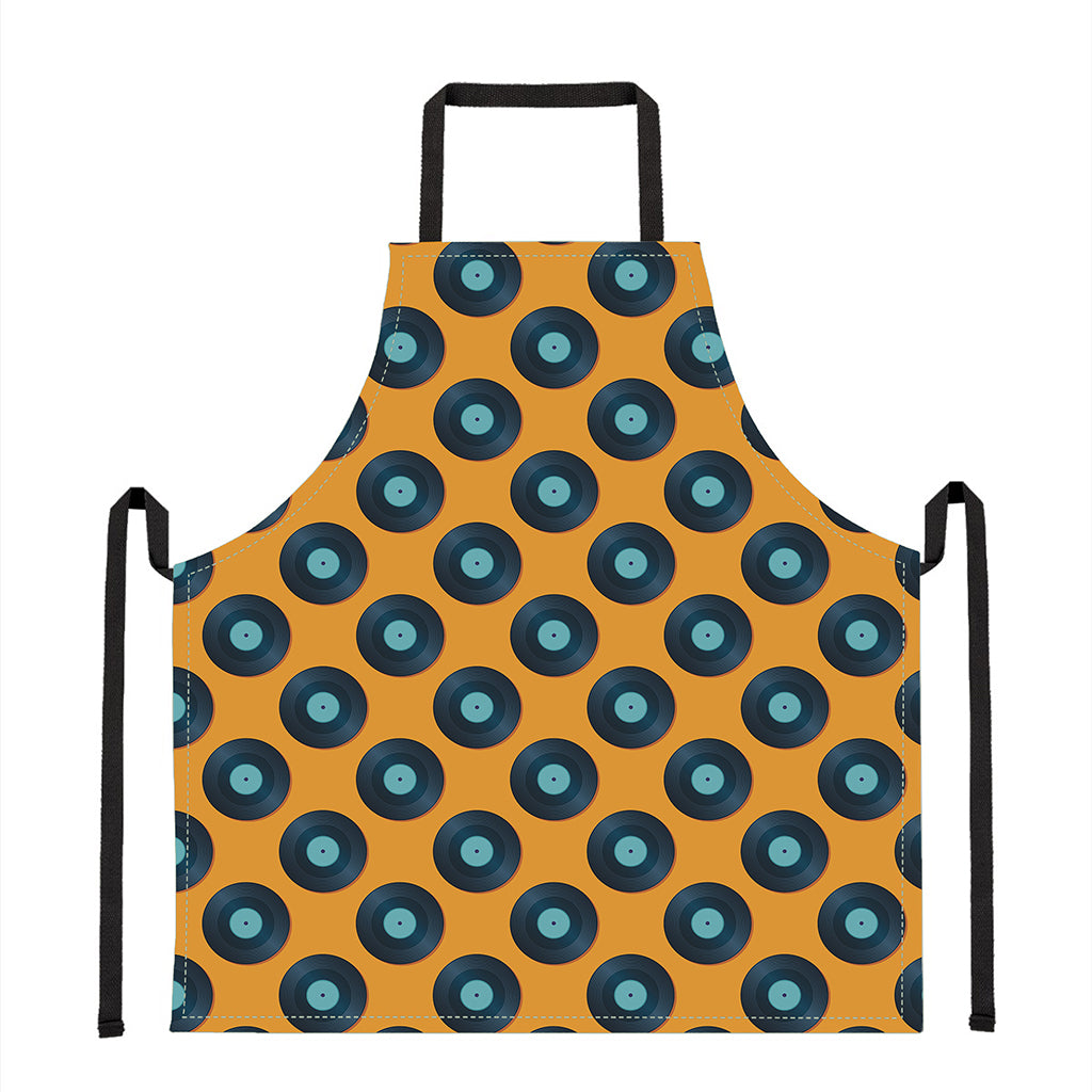 Blue Vinyl Record Pattern Print Apron