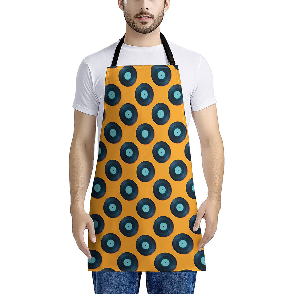 Blue Vinyl Record Pattern Print Apron