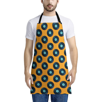 Blue Vinyl Record Pattern Print Apron