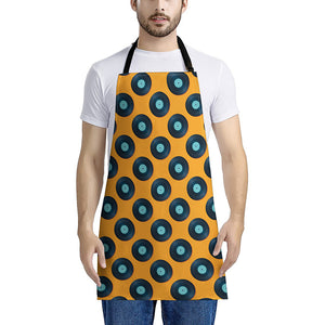 Blue Vinyl Record Pattern Print Apron