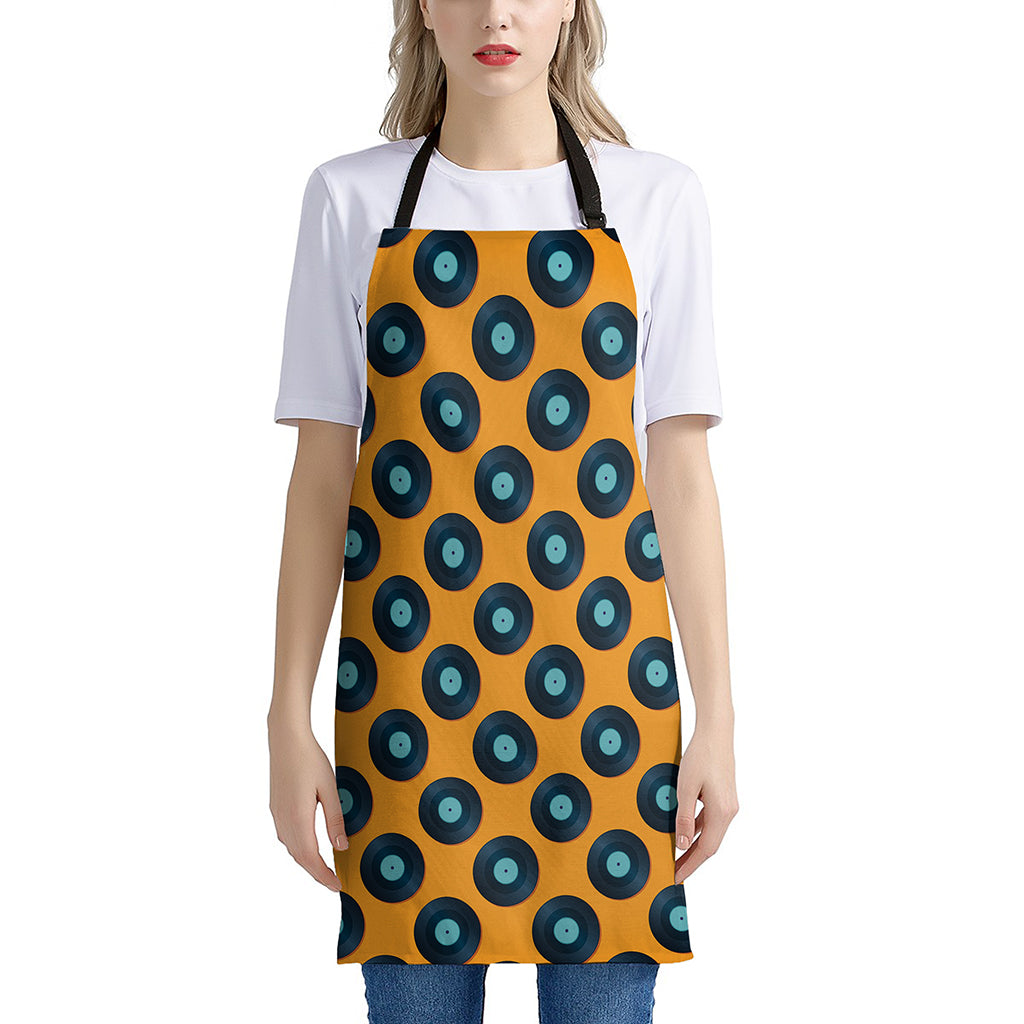 Blue Vinyl Record Pattern Print Apron