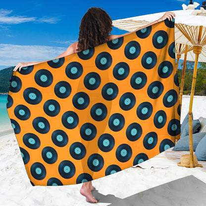 Blue Vinyl Record Pattern Print Beach Sarong Wrap