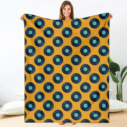 Blue Vinyl Record Pattern Print Blanket