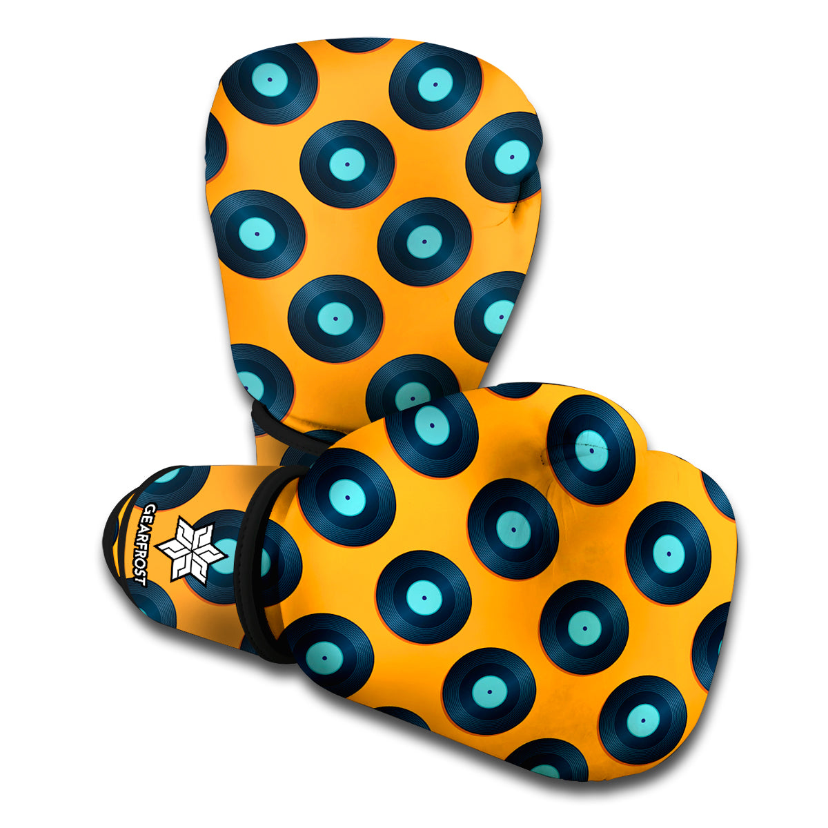 Blue Vinyl Record Pattern Print Boxing Gloves
