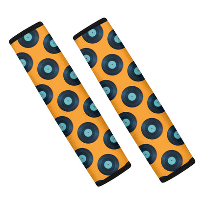 Blue Vinyl Record Pattern Print Car Seat Belt Covers