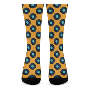 Blue Vinyl Record Pattern Print Crew Socks