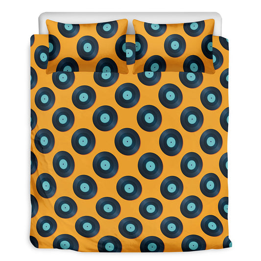 Blue Vinyl Record Pattern Print Duvet Cover Bedding Set