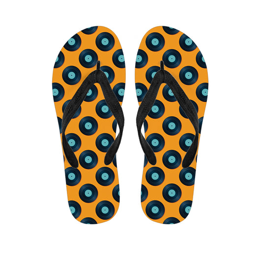 Blue Vinyl Record Pattern Print Flip Flops