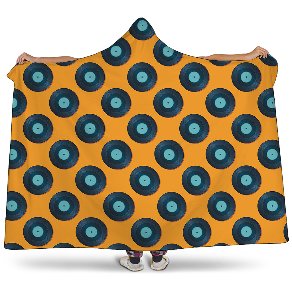 Blue Vinyl Record Pattern Print Hooded Blanket