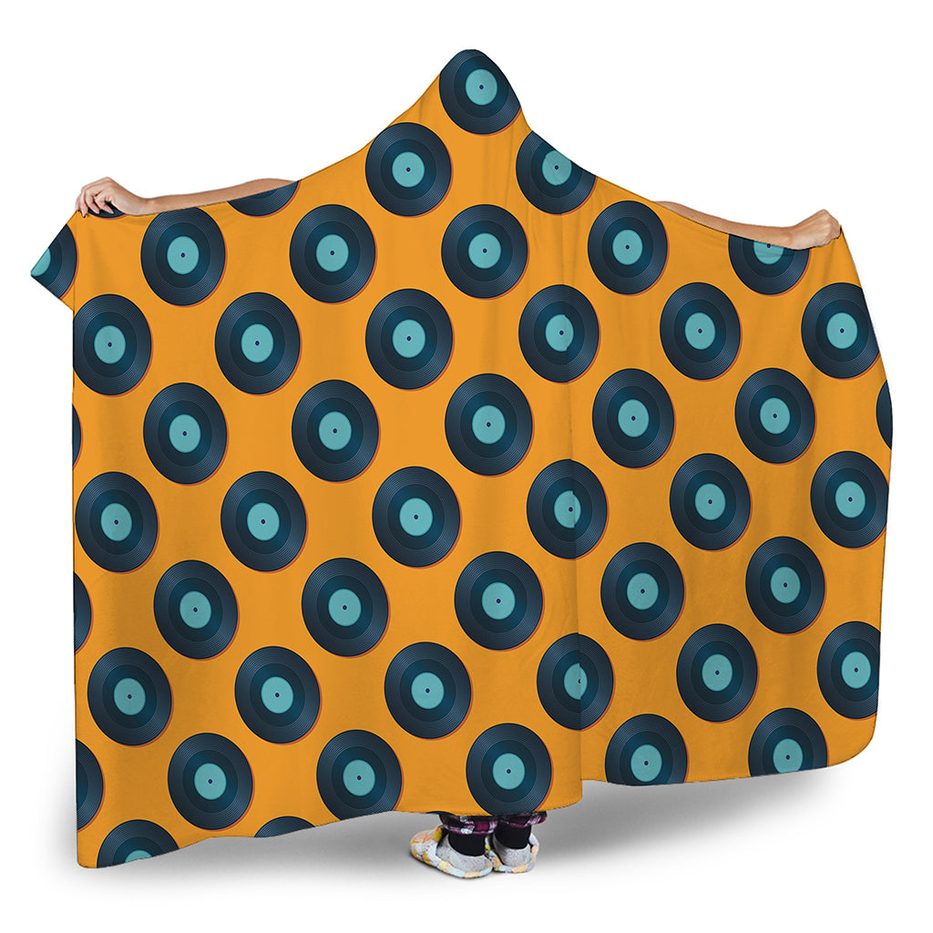 Blue Vinyl Record Pattern Print Hooded Blanket