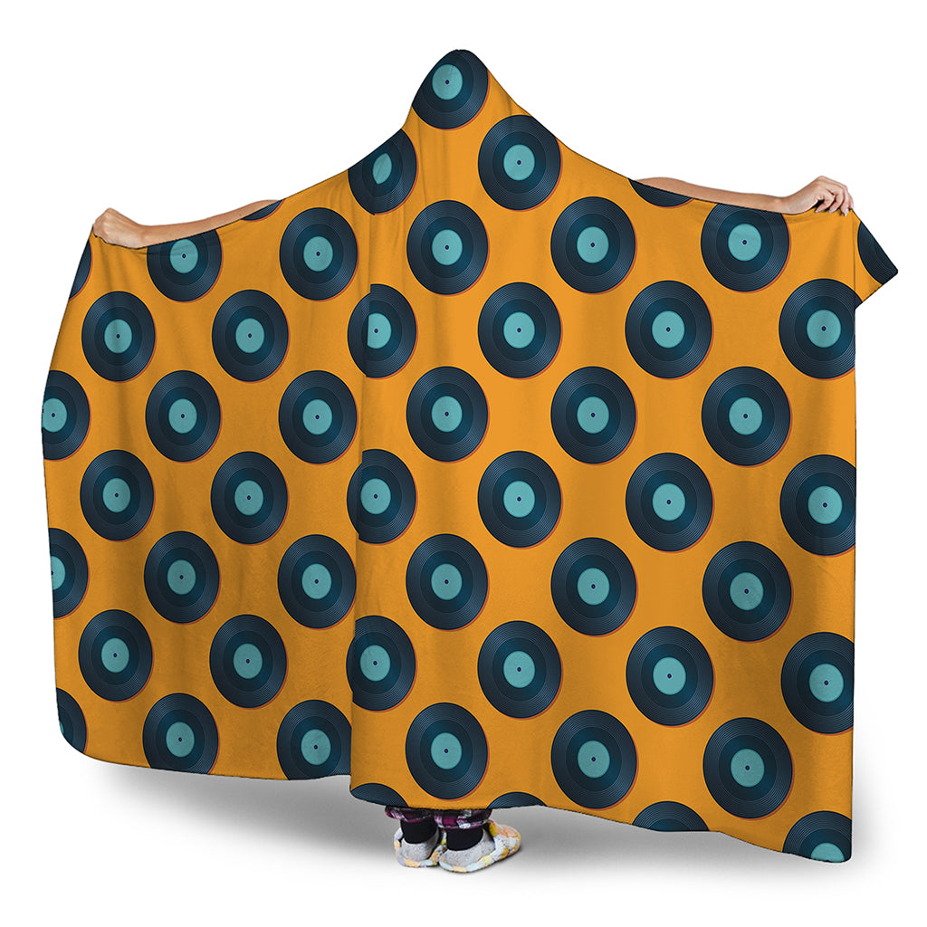 Blue Vinyl Record Pattern Print Hooded Blanket