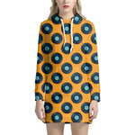 Blue Vinyl Record Pattern Print Hoodie Dress