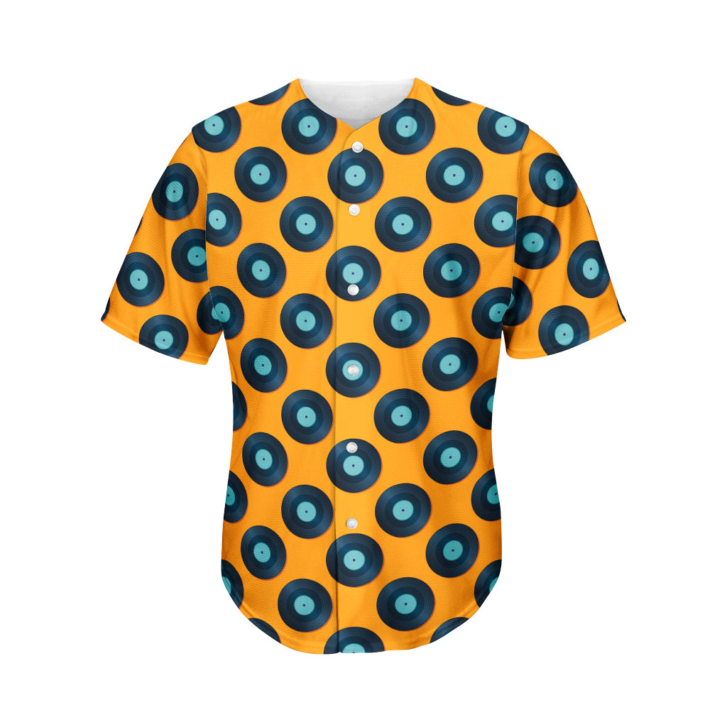 Blue Vinyl Record Pattern Print Men's Baseball Jersey