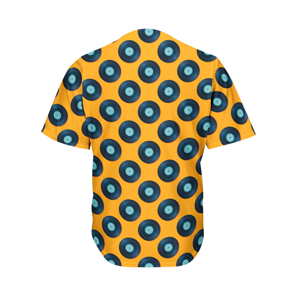 Blue Vinyl Record Pattern Print Men's Baseball Jersey